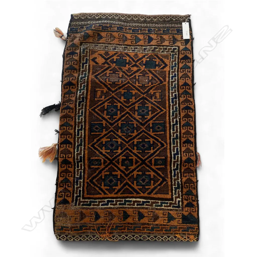 Bag - wool/camel, - pile/flatweave - Beluch - central panel with compass repeats. 100 x 59cm Image 1++